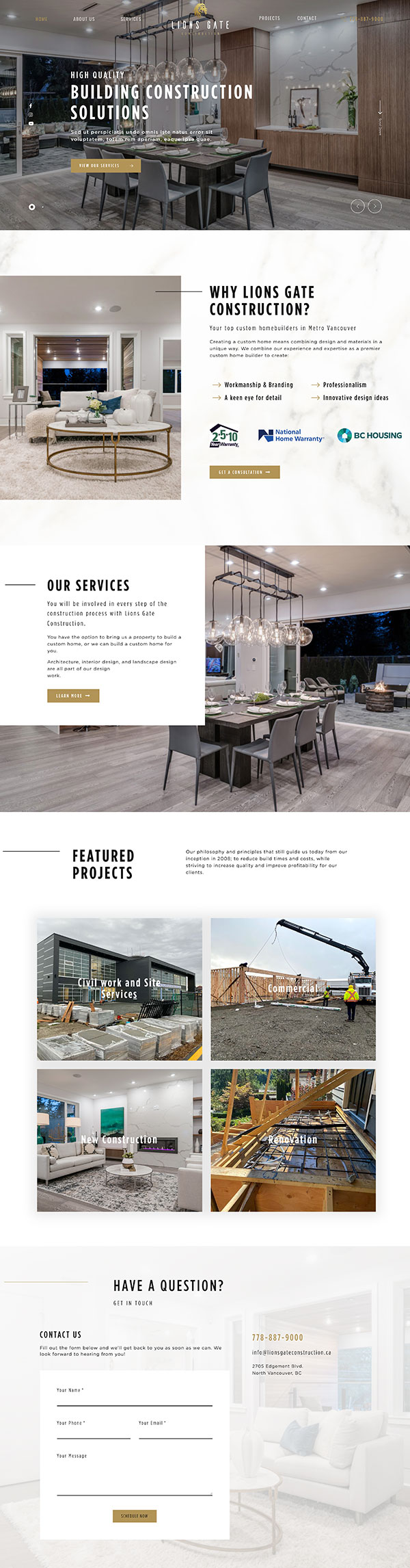 Web Design And Development For Lions Gate Construction Company Vancouver