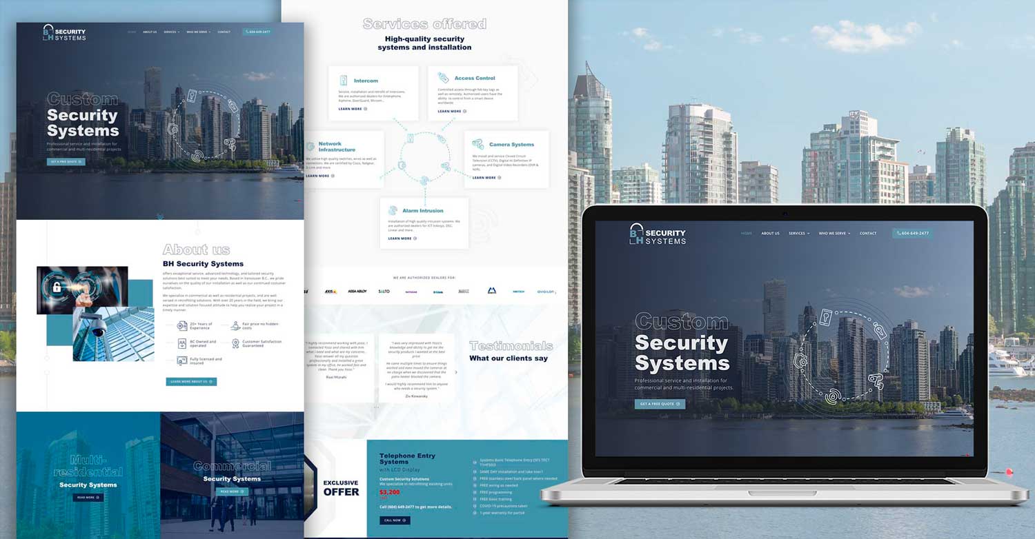 Web design mockup for BH Security Systems