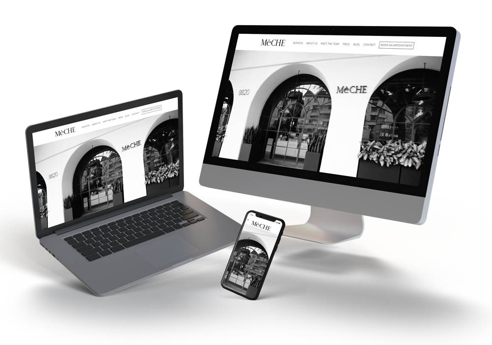 Devices showing website redesign for Mèche