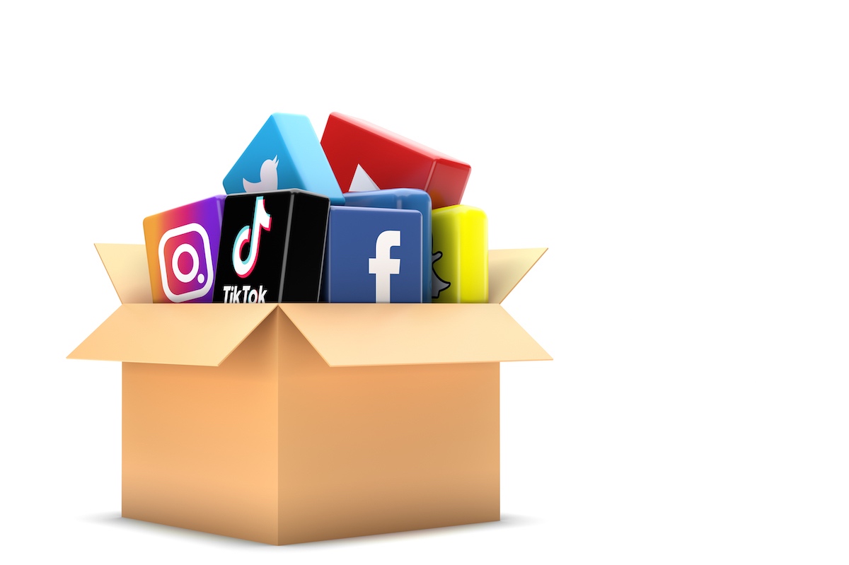 Cardboard Box Full Of Social Media Icons