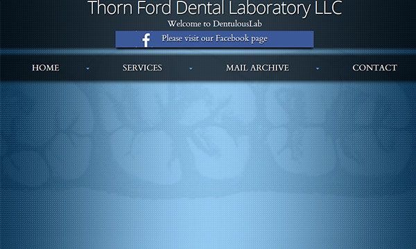 Unattractive website design for Thorn Ford Dental Laboratory with nothing loading underneath the main menu