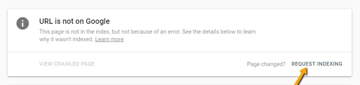 Google Search Console Page With The Text “Url Is Not On Google” And A Button To “Request Indexing”