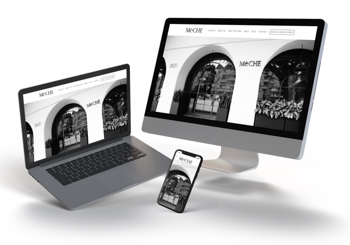 Responsive Website Design From Mèche On Laptop, Desktop, And Mobile Phone