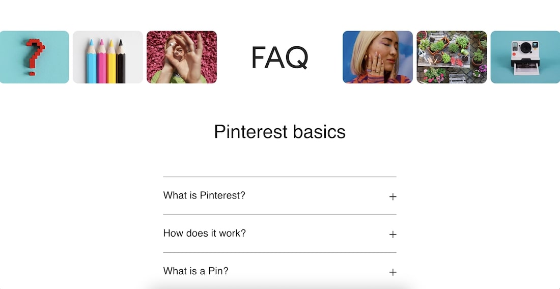 Pinterest FAQ page as an example of How to write an FAQ page