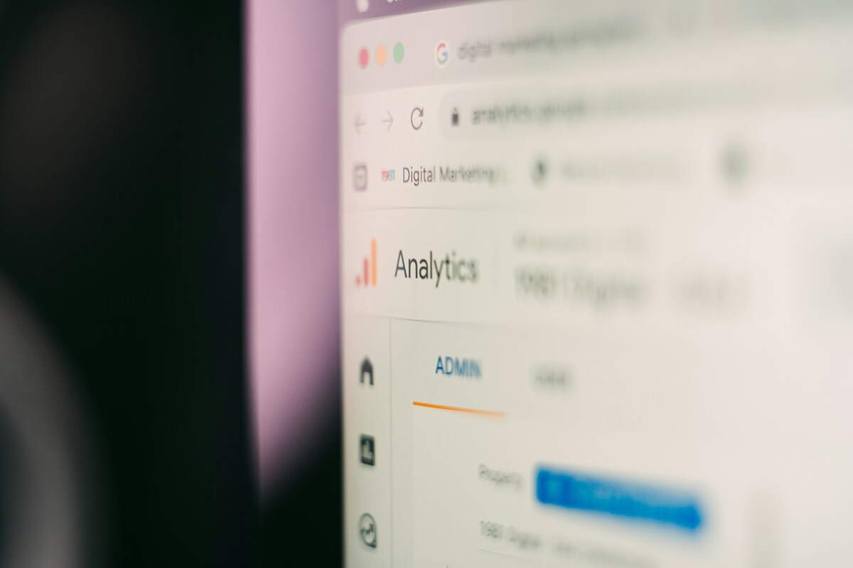 Photo of a laptop screen showing Google Analytics used for research on how to choose keywords for SEO